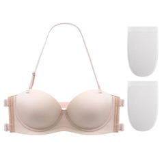 Áo ngực cúp ngang chống tụt kèm dây và quai dán trong suốt A1 Bra Cup Kem Nữ