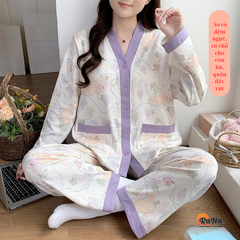 Bộ pijama ngủ cho mẹ bầu bỉm có chỗ cho con bú
