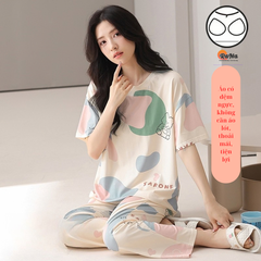 Quần dài áo tay lơ cổ tròn có sẵn mút