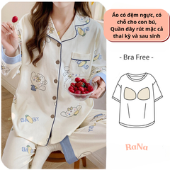 Bộ bầu cho con bú Quần Dài Áo Dài Tay có đệm ngực
