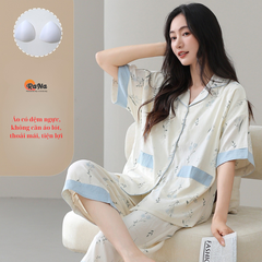 Bộ quần lửng áo cài nút có sẵn đệm ngực