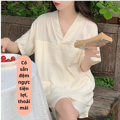 Đồ bộ mặc nhà nữ Phong cách Hàn Quốc Có mút ngực