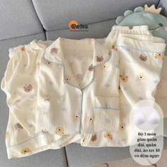 Đồ Bộ Nữ 3 Món Có Đệm Ngực – Áo Tay Lỡ, Quần Dài & Quần Đùi