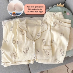 Đồ Bộ Nữ 3 Món Có Đệm Ngực – Áo Tay Lỡ, Quần Dài & Quần Đùi