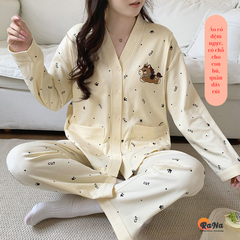 Bộ pijama ngủ cho mẹ bầu bỉm có chỗ cho con bú