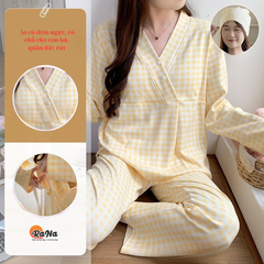 Bộ pijama ngủ cho mẹ bầu bỉm có chỗ cho con bú tặng kèm mũ