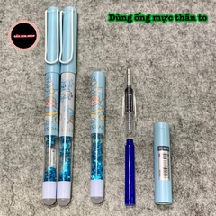 Bút máy tẩy (bút mực tẩy) thân có Nhũ nước - ngòi Kim Tinh trơn dùng được cả mực lọ và ống mực tẩy (loại ống 3.4mm)