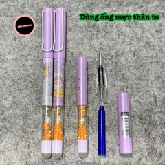 Bút máy tẩy (bút mực tẩy) thân có Nhũ nước - ngòi Kim Tinh trơn dùng được cả mực lọ và ống mực tẩy (loại ống 3.4mm)