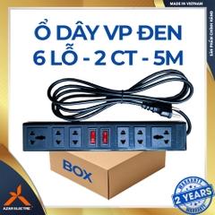 Ổ DÂY CẮM VĂN PHÒNG 6 LỖ - MÀU ĐEN - DÂY 5 MÉT