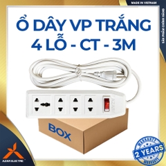 Ổ DÂY CẮM VĂN PHÒNG 4 LỖ - MÀU TRẮNG - DÂY 3 MÉT