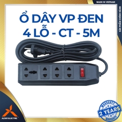 Ổ DÂY CẮM VĂN PHÒNG 4 LỖ - MÀU ĐEN - DÂY 5 MÉT