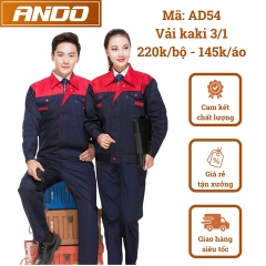 Quần áo bảo hộ lao động AD54 màu xanh than phối đỏ, vải kaki 3/1, thiết kế & in đồng phục doanh nghiệp, nhà xưởng