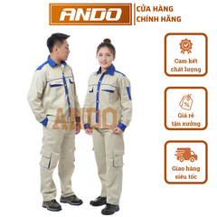 Quần áo bảo hộ lao động AD05 màu ghi kẻ xanh, vải kaki 3/1, thiết kế & in đồng phục doanh nghiệp, nhà xưởng