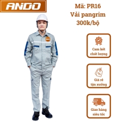 Quần áo bảo hộ lao động PR16 vải pangrim, màu xanh nhạt có phản quang, thiết kế & in đồng phục doanh nghiệp, nhà xưởng