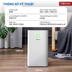 Máy lọc không khí gia đình 48m2 lọc bụi siêu mịn FUJIHOME AP5Pro, máy lọc không khí WiFi HEPA kép