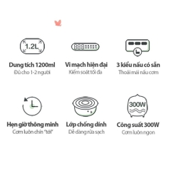 Nồi cơm điện mini 1 người ăn 0.3L  Bear DFB-B12F1 - Hàng chính hãng - Bảo hành 18 tháng