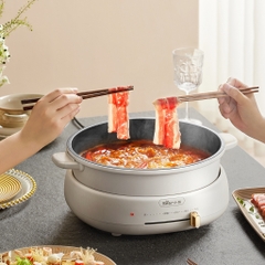 Nồi Lẩu Nướng Hấp Đa Năng Bear 4L DHG-C40W2 1500W, 4 Mức Nhiệt, Kèm Xửng Hấp 3.5L, BH 18 Tháng