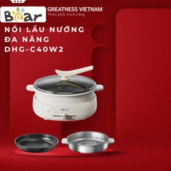 Nồi Lẩu Nướng Hấp Đa Năng Bear 4L DHG-C40W2 1500W, 4 Mức Nhiệt, Kèm Xửng Hấp 3.5L, BH 18 Tháng