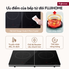 Bếp từ đôi Fujihome IC2123 | 2 vùng nấu Booster nhanh nóng | An toàn khóa trẻ em, tiết kiệm điện