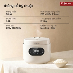 Nồi cơm điện 1.2L tách đường Fujihome RC12LS lòng nồi Inox 304, cảm ứng Led 8 chế độ nấu an toàn