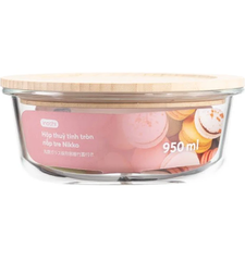 Hộp thuỷ tinh tròn nắp tre Nikko 950ml