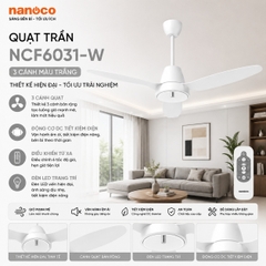 Quạt trần Nanoco NCF6031-W 3 cánh màu trắng