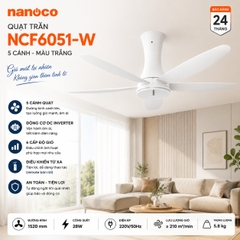 Quạt trần Nanoco NCF6051-W 5 cánh màu trắng