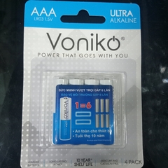 Voniko AAA (LR03 1.5V) - Vỉ 4 viên Pin kiềm Alkaline