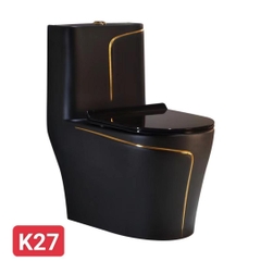 Prince K27 - Bệt, bồn cầu liền khối đen viền vàng