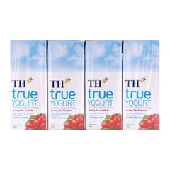 Sữa chua uống tiệt trùng hương dâu tự nhiên TH True Yogurt lốc 4 hộp x 180ml