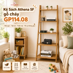 Kệ Sách Athena 5F Gỗ Cháy GP114.08 – Kệ Sách Đa Năng Phong Cách Bắc Âu