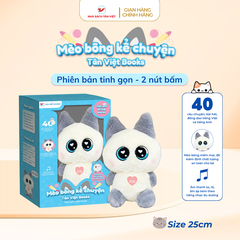 Mèo Bông Kể Chuyện Mắt Xanh Đen - Phiên Bản Tinh Gọn - 2 Nút Bấm - Size 25cm