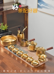 Bộ ấm chén thiên mục mạ vàng hỏa biến