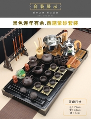 Bàn trà nguyên bộ - Màu đen - Chất liệu gỗ kha - KT: 79*40*7cm
