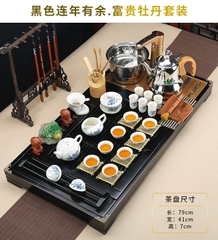 Bàn trà nguyên bộ BT215 - Màu đen - Chất liệu gỗ kha - KT: 79*40*7cm