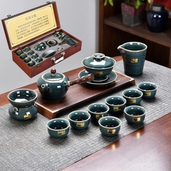 Bộ ấm chén phủ men ngọc hoàng gia - 13  món - kèm hộp quà