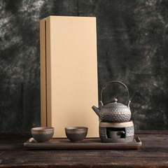 Bộ ấm trà gốm thô - phong cách nhật bản - ấm dung tích 260ml , chén 100ml - Khay 36.5*13.5*1.5cm