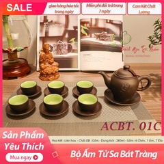 Ấm chén bát tràng - họa tiết liên hoa đủ bộ
