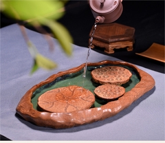 Thuyền trà đài sen - Gốm thô - hàng thủ công - KT 30*18*3cm