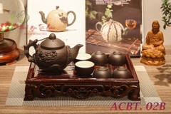 Bộ ấm chén bát tràng đen - họa tiết đắp nổi - 350ml + khay