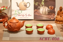 Ấm chén bát tràng đỏ - đắp nổi - 350ml