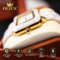 ĐỒNG HỒ NỮ OLIUS MẶT VUÔNG 28MM – MẶT TRẮNG – DÂY ĐỒI MỒI TRẮNG NGÀ – MÁY QUARTZ