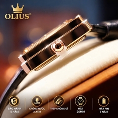 ĐỒNG HỒ NỮ OLIUS MẶT CHỮ NHẬT FULL ĐÍNH ĐÁ 26MM - DÂY DA THẬT - MÁY QUARTZ