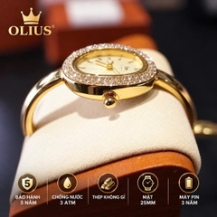 ĐỒNG HỒ NỮ OLIUS MẶT ELIP 25MM – MẶT VÀNG – DÂY VÀNG HỒNG ĐÚC ĐẶC – MÁY QUARTZ