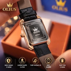 ĐỒNG HỒ NỮ OLIUS MẶT CHỮ NHẬT FULL ĐÍNH ĐÁ 26MM - DÂY DA THẬT - MÁY QUARTZ