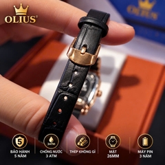 ĐỒNG HỒ NỮ OLIUS MẶT CHỮ NHẬT FULL ĐÍNH ĐÁ 26MM - DÂY DA THẬT - MÁY QUARTZ