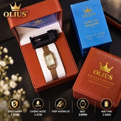 ĐỒNG HỒ NỮ OLIUS MẶT CHỮ NHẬT 24MM – MẶT VÀNG – DÂY THÉP TẾT SỢI FULL VÀNG