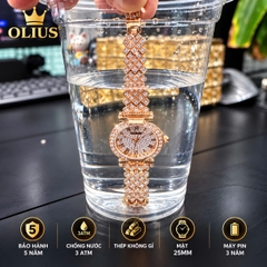 ĐỒNG HỒ NỮ VÀNG HỒNG FULL ĐÍNH ĐÁ – DÂY THÉP SANG TRỌNG, LẤP LÁNH