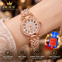 ĐỒNG HỒ NỮ VÀNG HỒNG FULL ĐÍNH ĐÁ – DÂY THÉP SANG TRỌNG, LẤP LÁNH