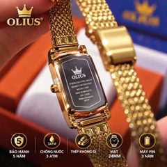 ĐỒNG HỒ NỮ OLIUS MẶT CHỮ NHẬT 24MM – MẶT VÀNG – DÂY THÉP TẾT SỢI FULL VÀNG
